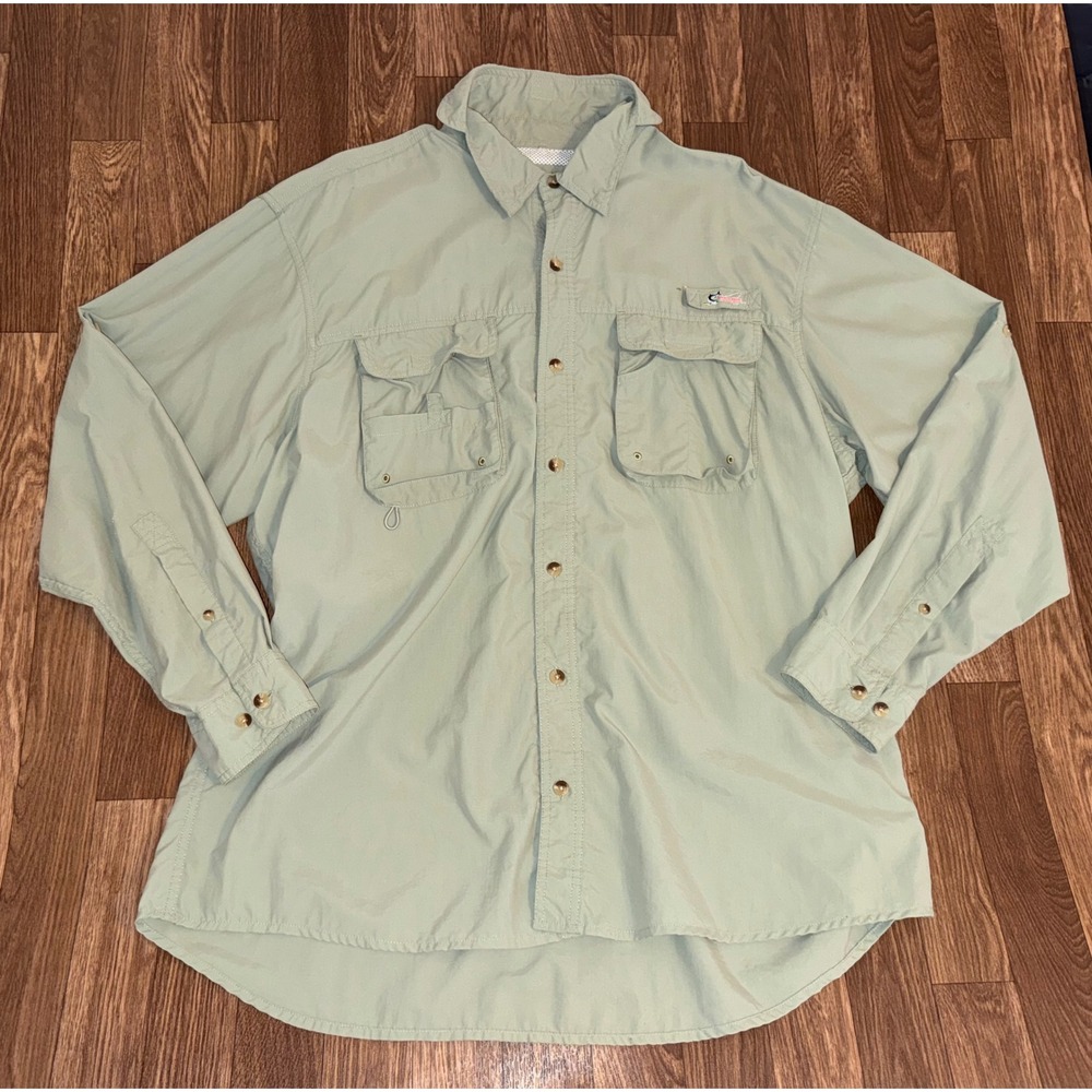World Wide Sportsman Mens XL Fishing Shirt Sage Green Long‎ Sleeve Vented Nylon